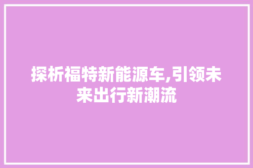 探析福特新能源车,引领未来出行新潮流