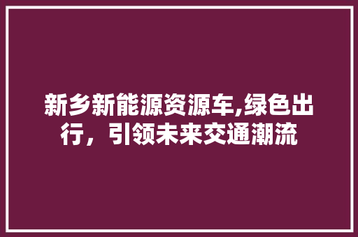 新乡新能源资源车,绿色出行，引领未来交通潮流