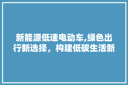 新能源低速电动车,绿色出行新选择，构建低碳生活新格局