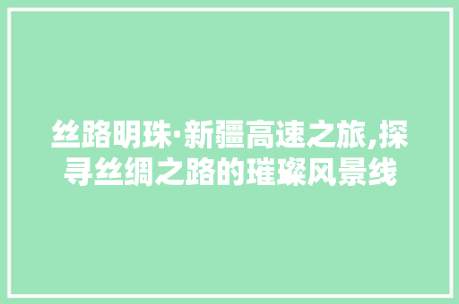 丝路明珠·新疆高速之旅,探寻丝绸之路的璀璨风景线  第1张