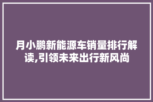 月小鹏新能源车销量排行解读,引领未来出行新风尚