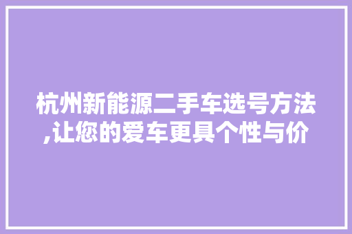 杭州新能源二手车选号方法,让您的爱车更具个性与价值