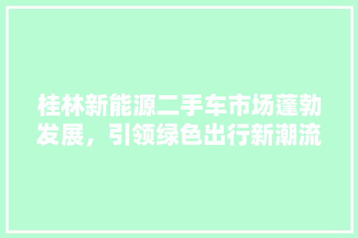 桂林新能源二手车市场蓬勃发展，引领绿色出行新潮流