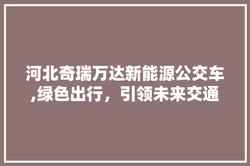 河北奇瑞万达新能源公交车,绿色出行，引领未来交通新风尚