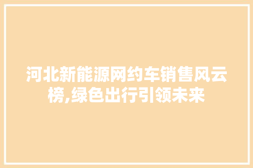 河北新能源网约车销售风云榜,绿色出行引领未来