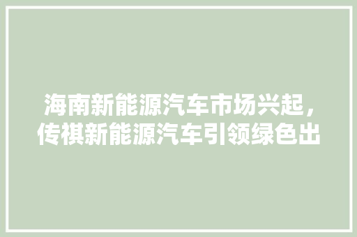 海南新能源汽车市场兴起，传祺新能源汽车引领绿色出行潮流