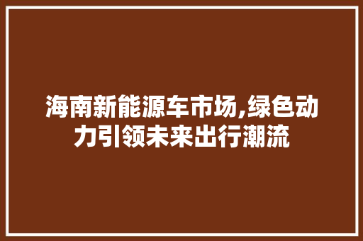 海南新能源车市场,绿色动力引领未来出行潮流