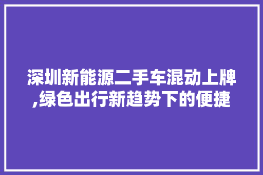 深圳新能源二手车混动上牌,绿色出行新趋势下的便捷选择