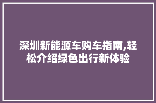 深圳新能源车购车指南,轻松介绍绿色出行新体验  第1张