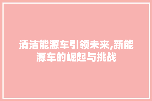 清洁能源车引领未来,新能源车的崛起与挑战