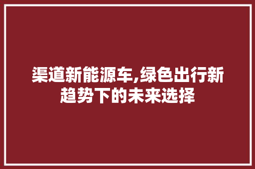 渠道新能源车,绿色出行新趋势下的未来选择