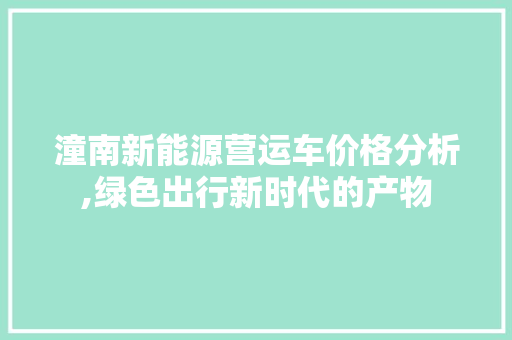 潼南新能源营运车价格分析,绿色出行新时代的产物