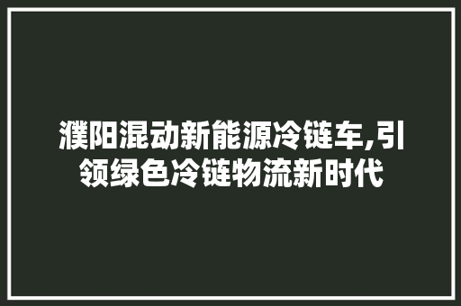 濮阳混动新能源冷链车,引领绿色冷链物流新时代