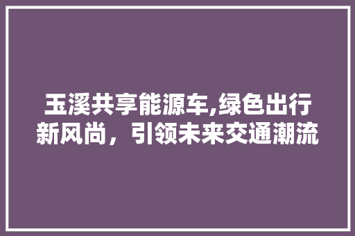 玉溪共享能源车,绿色出行新风尚，引领未来交通潮流