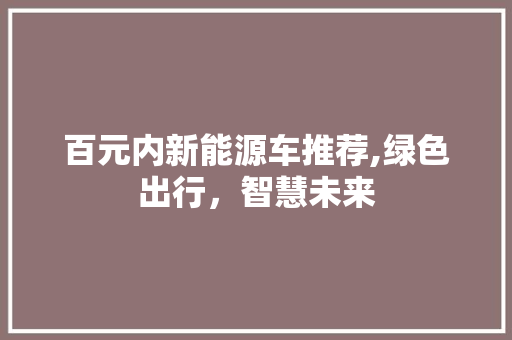 百元内新能源车推荐,绿色出行，智慧未来