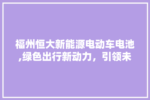 福州恒大新能源电动车电池,绿色出行新动力，引领未来出行潮流