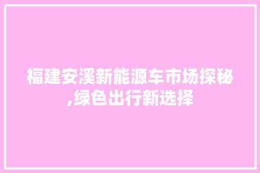 福建安溪新能源车市场探秘,绿色出行新选择