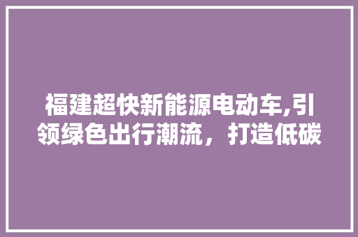 福建超快新能源电动车,引领绿色出行潮流，打造低碳未来