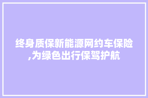 终身质保新能源网约车保险,为绿色出行保驾护航