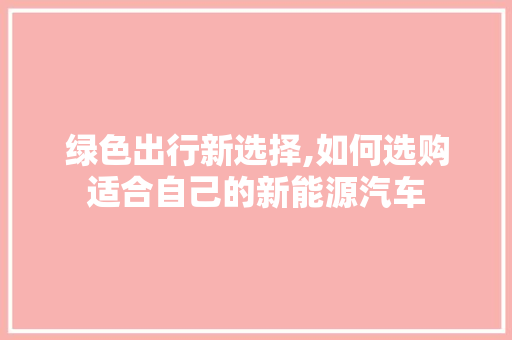 绿色出行新选择,如何选购适合自己的新能源汽车