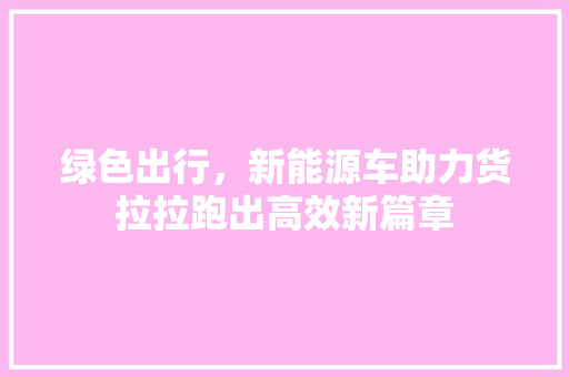 绿色出行，新能源车助力货拉拉跑出高效新篇章