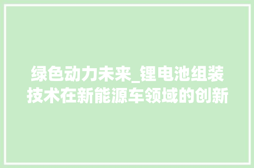 绿色动力未来_锂电池组装技术在新能源车领域的创新与方法