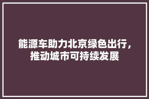 能源车助力北京绿色出行，推动城市可持续发展