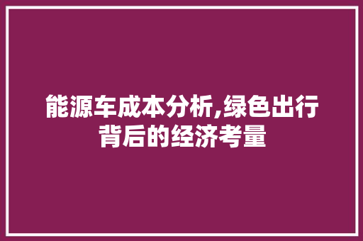 能源车成本分析,绿色出行背后的经济考量  第1张