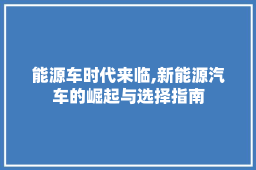 能源车时代来临,新能源汽车的崛起与选择指南