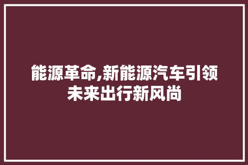 能源革命,新能源汽车引领未来出行新风尚