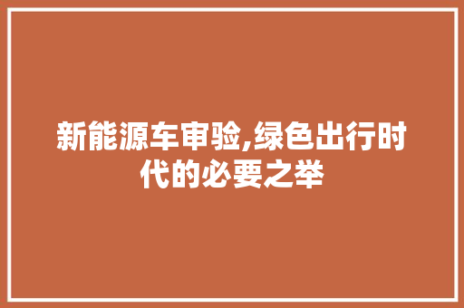 新能源车审验,绿色出行时代的必要之举