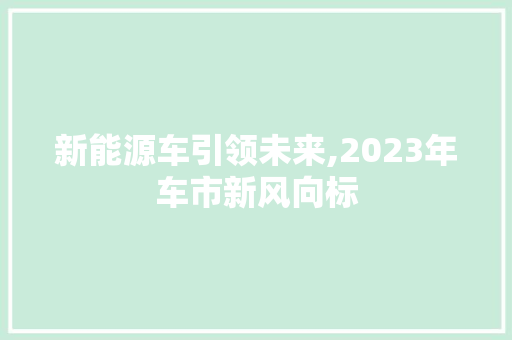 新能源车引领未来,2023年车市新风向标