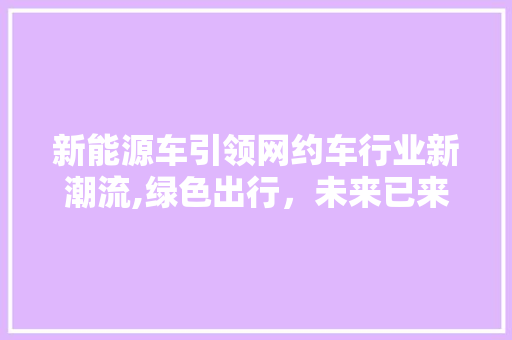 新能源车引领网约车行业新潮流,绿色出行，未来已来