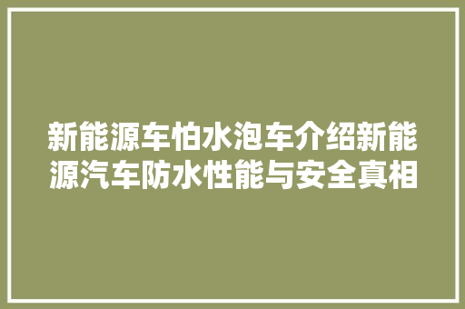 新能源车怕水泡车介绍新能源汽车防水性能与安全真相