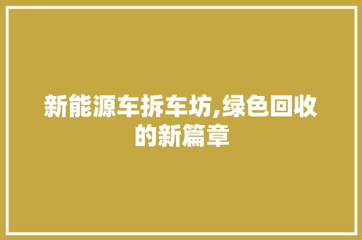 新能源车拆车坊,绿色回收的新篇章