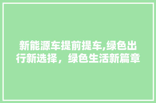 新能源车提前提车,绿色出行新选择，绿色生活新篇章