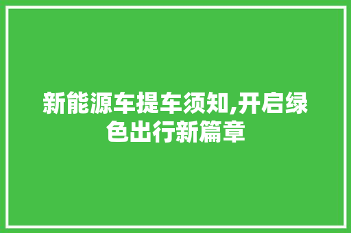 新能源车提车须知,开启绿色出行新篇章