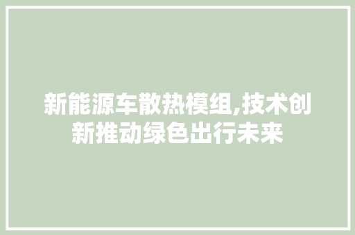 新能源车散热模组,技术创新推动绿色出行未来