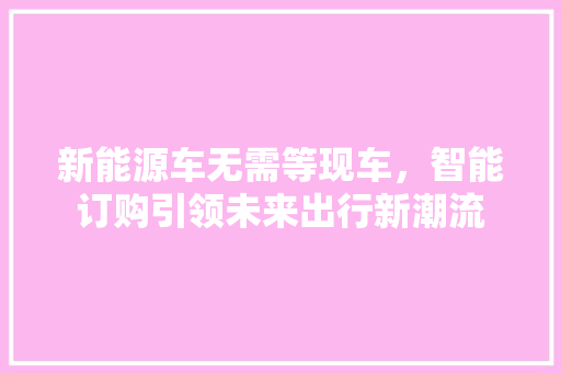 新能源车无需等现车，智能订购引领未来出行新潮流