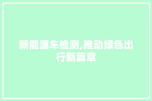 新能源车检测,推动绿色出行新篇章