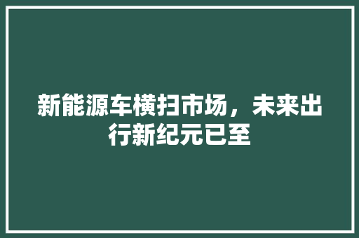 新能源车横扫市场，未来出行新纪元已至