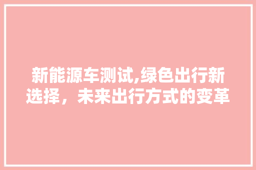 新能源车测试,绿色出行新选择，未来出行方式的变革者