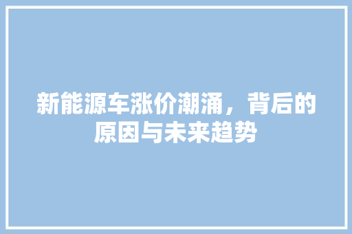 新能源车涨价潮涌，背后的原因与未来趋势