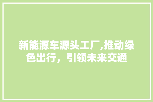 新能源车源头工厂,推动绿色出行，引领未来交通