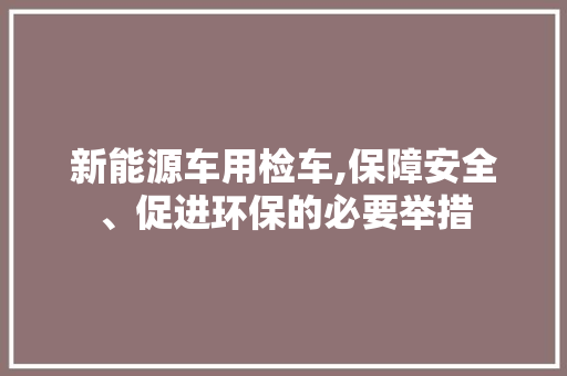 新能源车用检车,保障安全、促进环保的必要举措