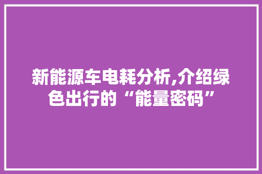 新能源车电耗分析,介绍绿色出行的“能量密码”