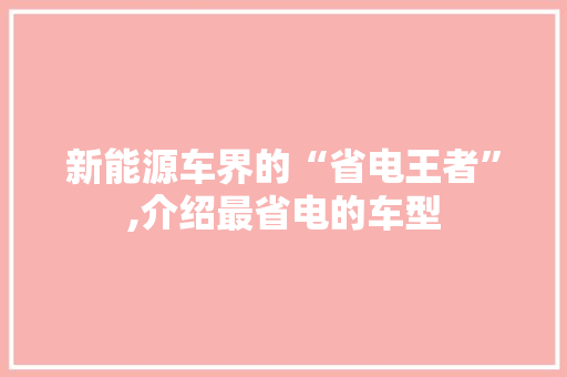 新能源车界的“省电王者”,介绍最省电的车型