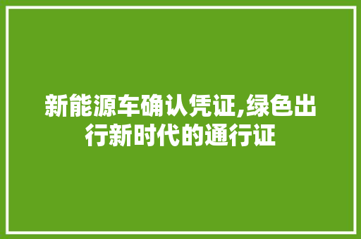 新能源车确认凭证,绿色出行新时代的通行证