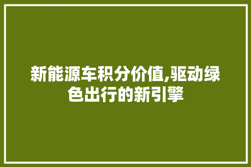 新能源车积分价值,驱动绿色出行的新引擎