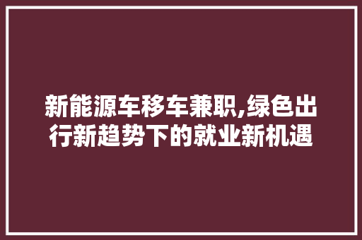 新能源车移车兼职,绿色出行新趋势下的就业新机遇  第1张